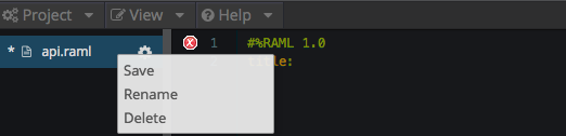 Context menu for file operations showing Save, Rename, and Delete options