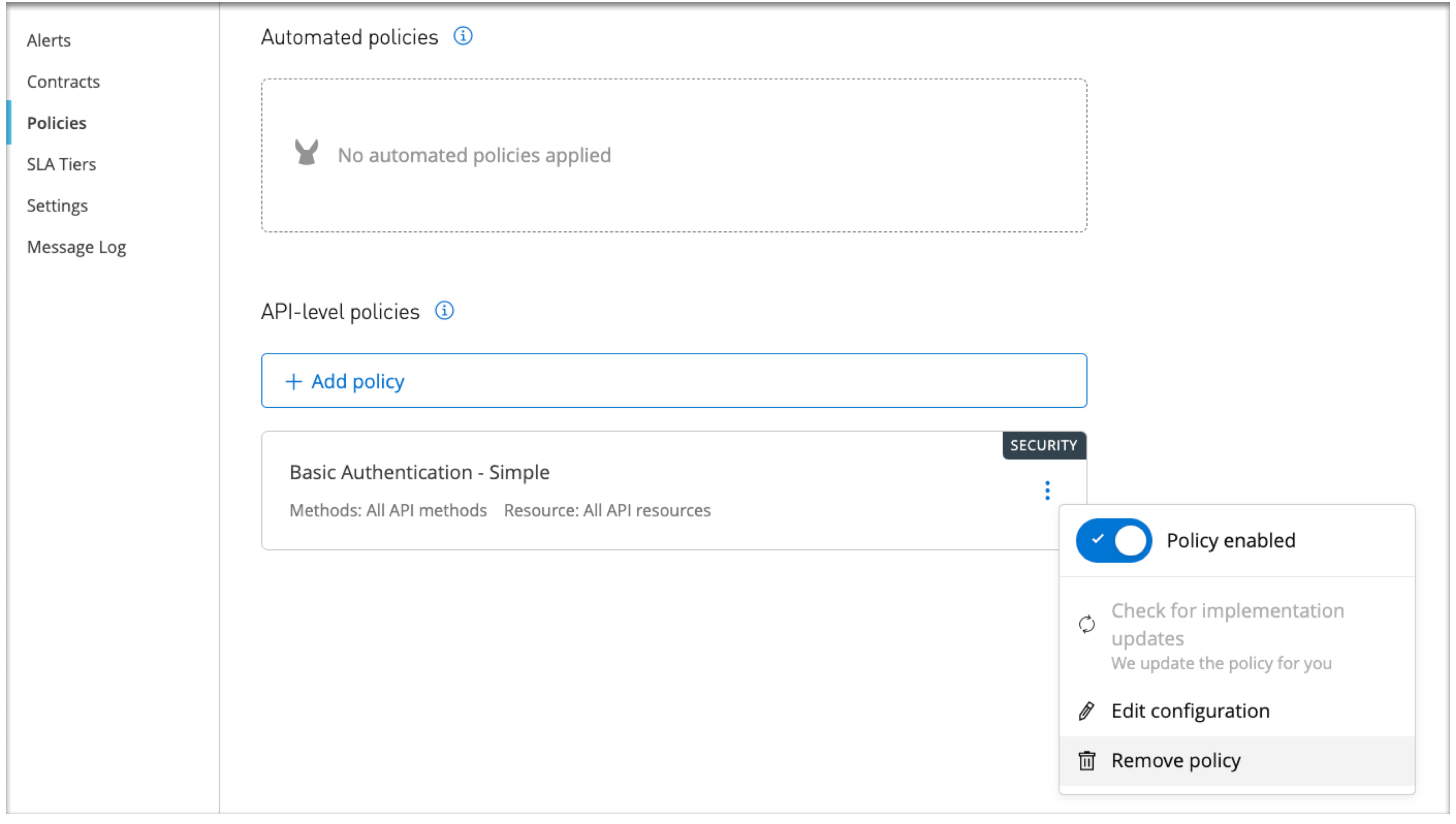 Automated and API-level policy settings