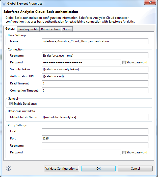 salesforce analytics basic authentication config